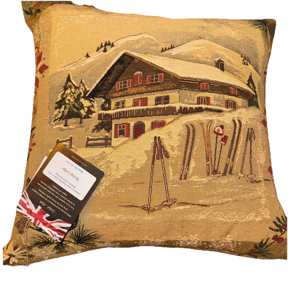 Hines Of Oxford Tapestry Down Throw Pillow Velvet Back Ski Lodge Chalet W/ Tags